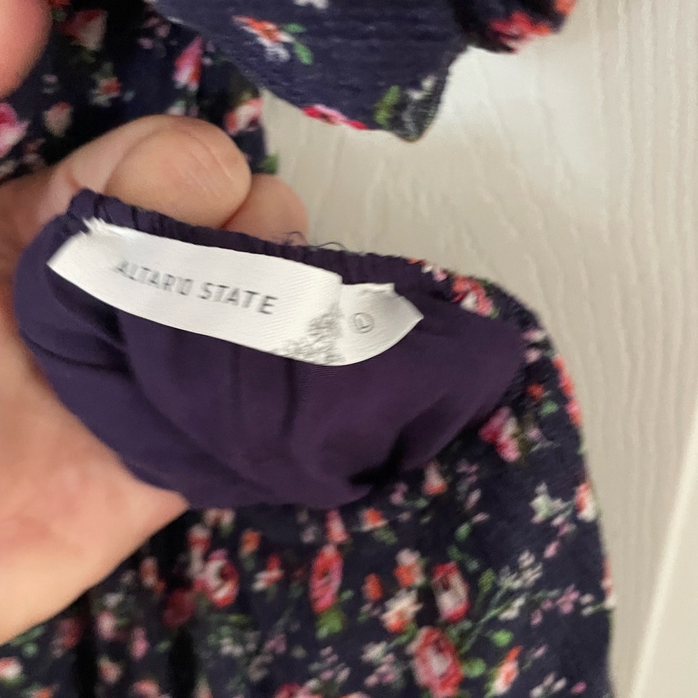 Altar’d State Navy Floral Puff Sleeve Dress with Smocked Bodice - Picture 4 of 4